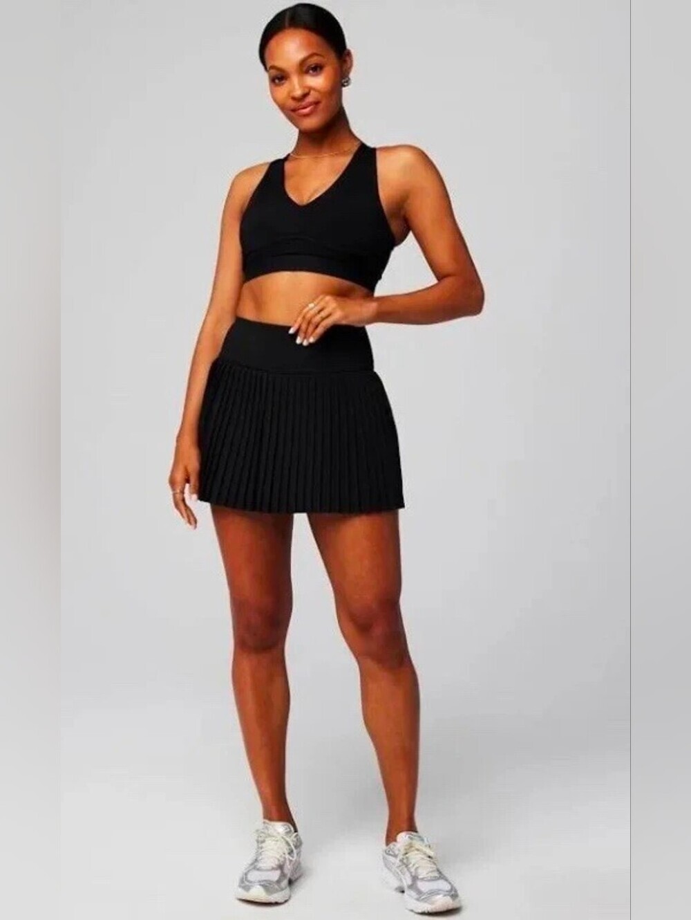 Fabletics Hot Shot Pleated Mini Skirt with Built-In Shorts - Large Black -NWT